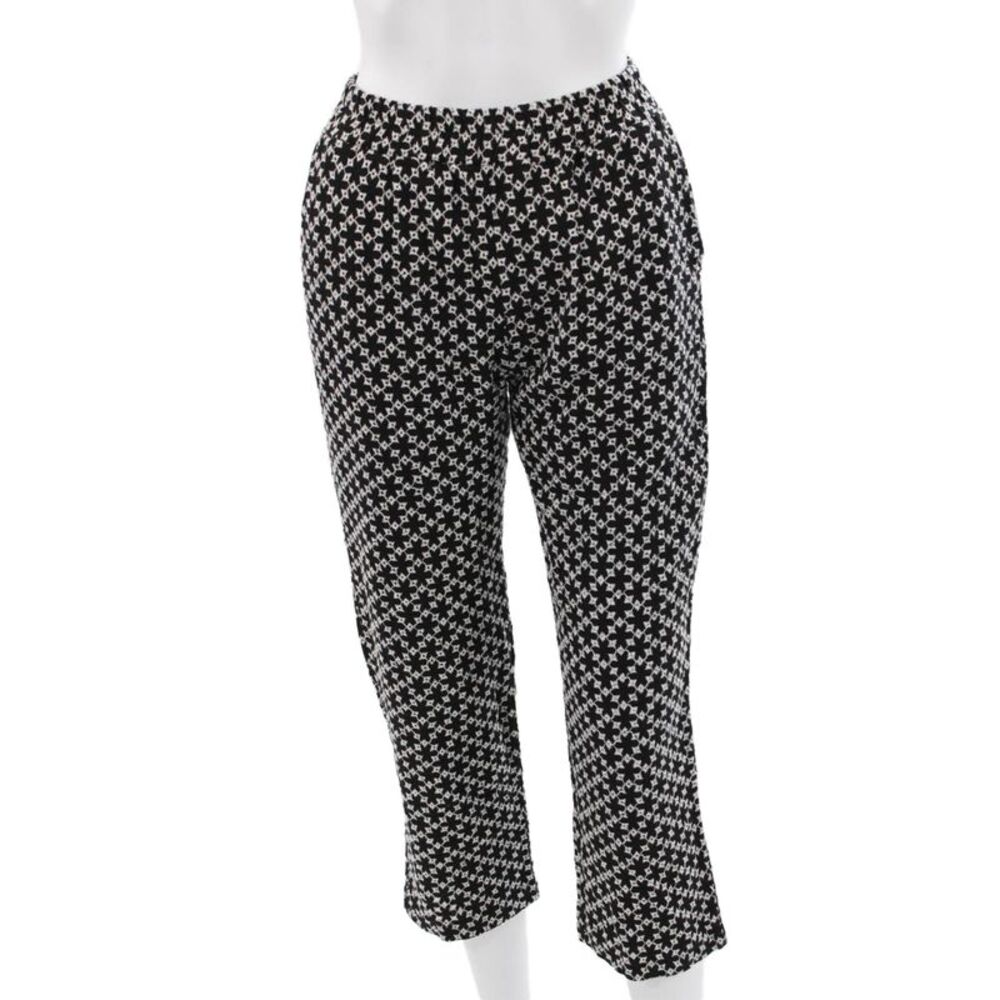 Johanna Paris Womens Cropped Floral Linen Blend Black Pants Size M